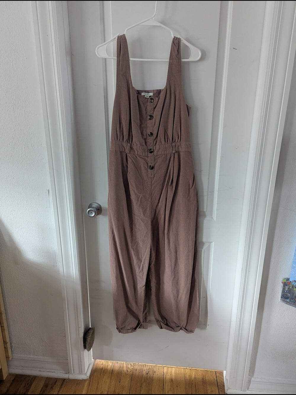 Mauve Button-Front Wide-Leg Jumpsuit